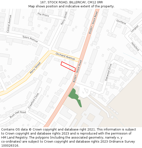 167, STOCK ROAD, BILLERICAY, CM12 0RR: Location map and indicative extent of plot