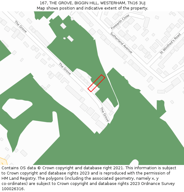 167, THE GROVE, BIGGIN HILL, WESTERHAM, TN16 3UJ: Location map and indicative extent of plot