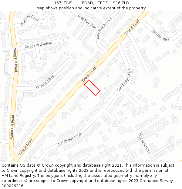 167, TINSHILL ROAD, LEEDS, LS16 7LD: Location map and indicative extent of plot