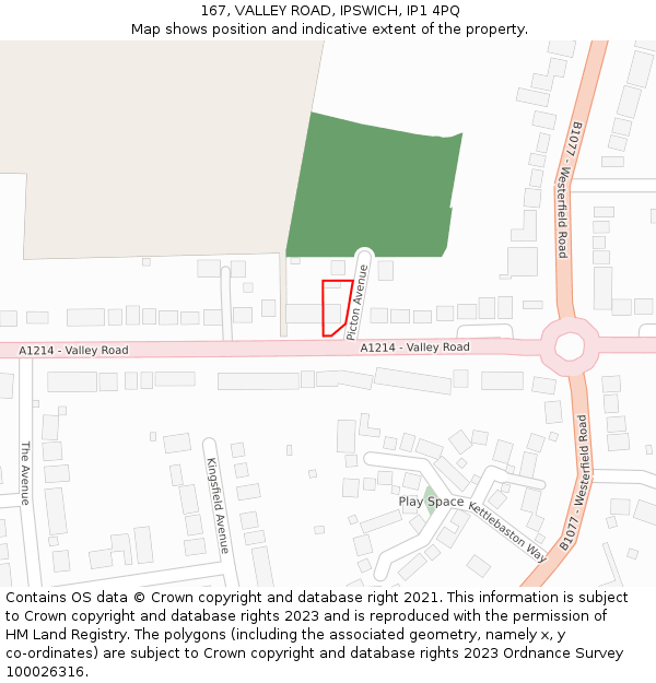 167, VALLEY ROAD, IPSWICH, IP1 4PQ: Location map and indicative extent of plot