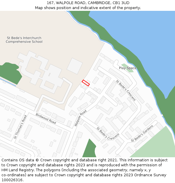 167, WALPOLE ROAD, CAMBRIDGE, CB1 3UD: Location map and indicative extent of plot