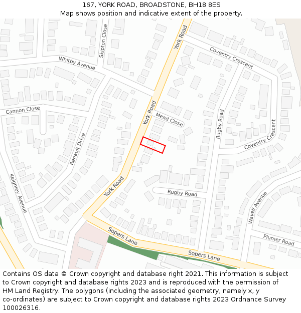 167, YORK ROAD, BROADSTONE, BH18 8ES: Location map and indicative extent of plot
