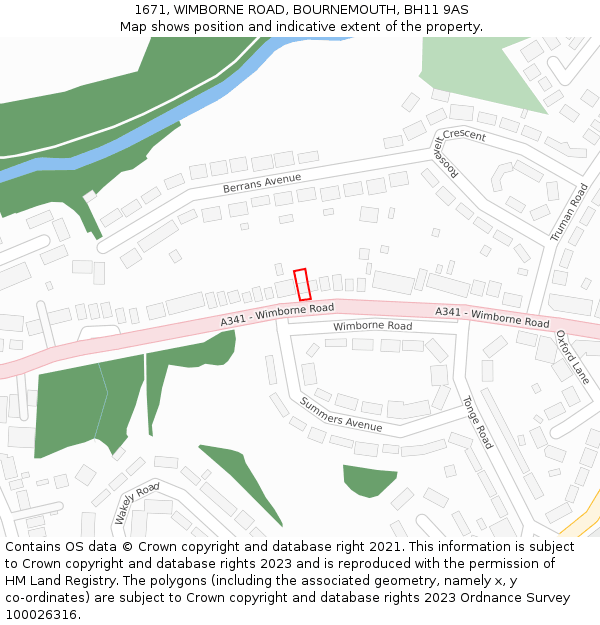 1671, WIMBORNE ROAD, BOURNEMOUTH, BH11 9AS: Location map and indicative extent of plot