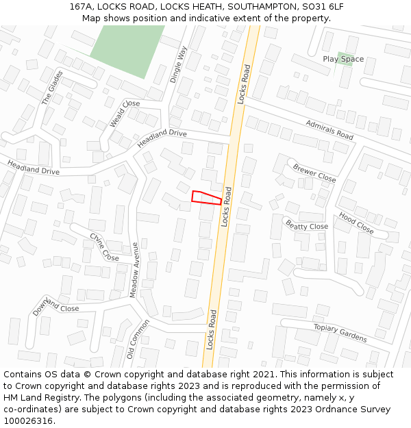 167A, LOCKS ROAD, LOCKS HEATH, SOUTHAMPTON, SO31 6LF: Location map and indicative extent of plot