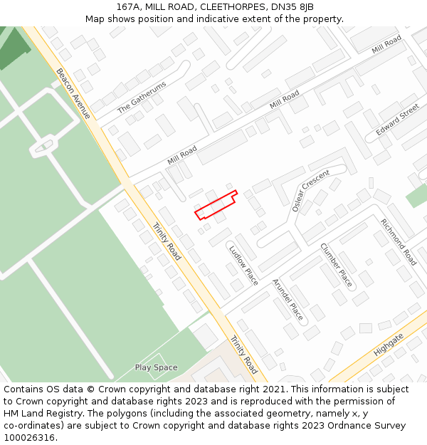 167A, MILL ROAD, CLEETHORPES, DN35 8JB: Location map and indicative extent of plot