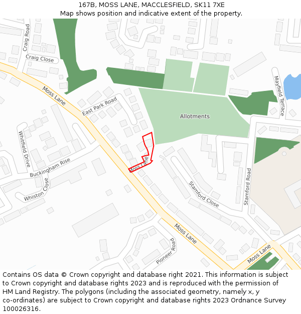 167B, MOSS LANE, MACCLESFIELD, SK11 7XE: Location map and indicative extent of plot