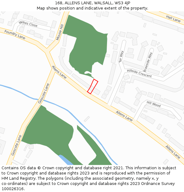 168, ALLENS LANE, WALSALL, WS3 4JP: Location map and indicative extent of plot