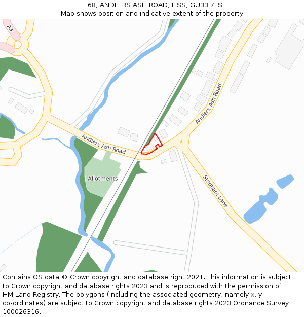 168, ANDLERS ASH ROAD, LISS, GU33 7LS: Location map and indicative extent of plot