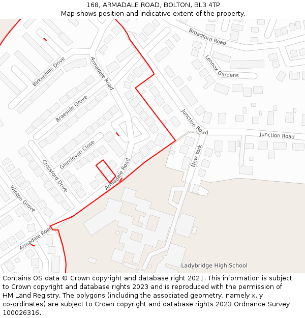 168, ARMADALE ROAD, BOLTON, BL3 4TP: Location map and indicative extent of plot