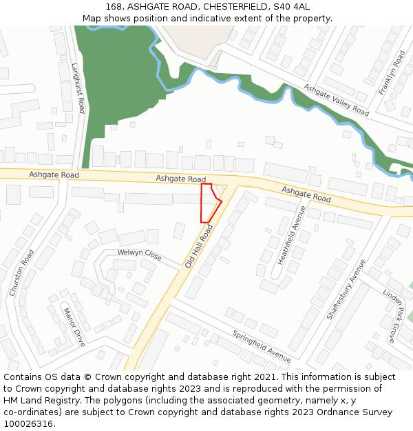 168, ASHGATE ROAD, CHESTERFIELD, S40 4AL: Location map and indicative extent of plot