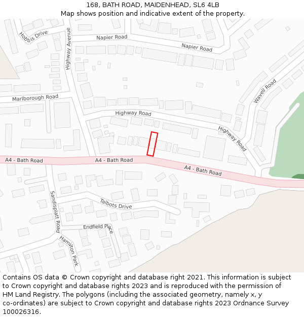 168, BATH ROAD, MAIDENHEAD, SL6 4LB: Location map and indicative extent of plot
