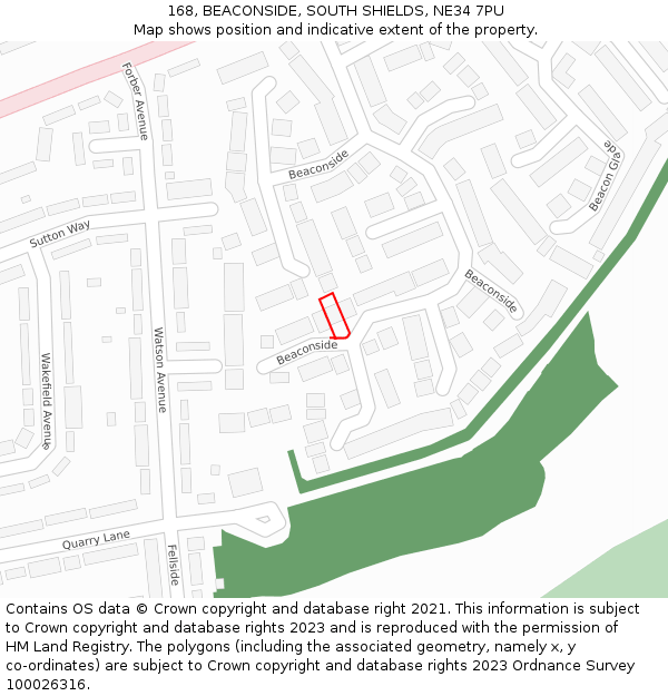 168, BEACONSIDE, SOUTH SHIELDS, NE34 7PU: Location map and indicative extent of plot