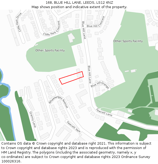 168, BLUE HILL LANE, LEEDS, LS12 4NZ: Location map and indicative extent of plot