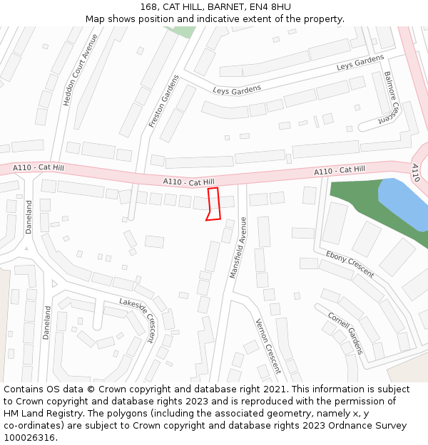 168, CAT HILL, BARNET, EN4 8HU: Location map and indicative extent of plot