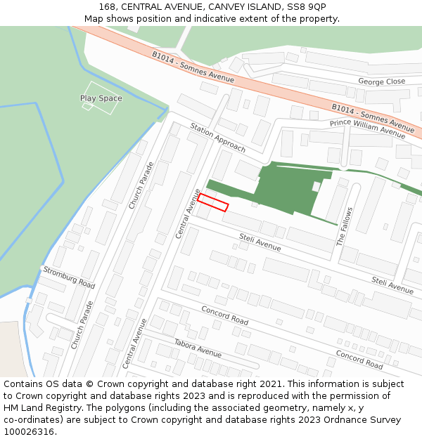 168, CENTRAL AVENUE, CANVEY ISLAND, SS8 9QP: Location map and indicative extent of plot