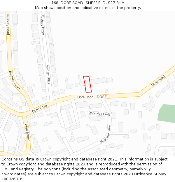 168, DORE ROAD, SHEFFIELD, S17 3HA: Location map and indicative extent of plot