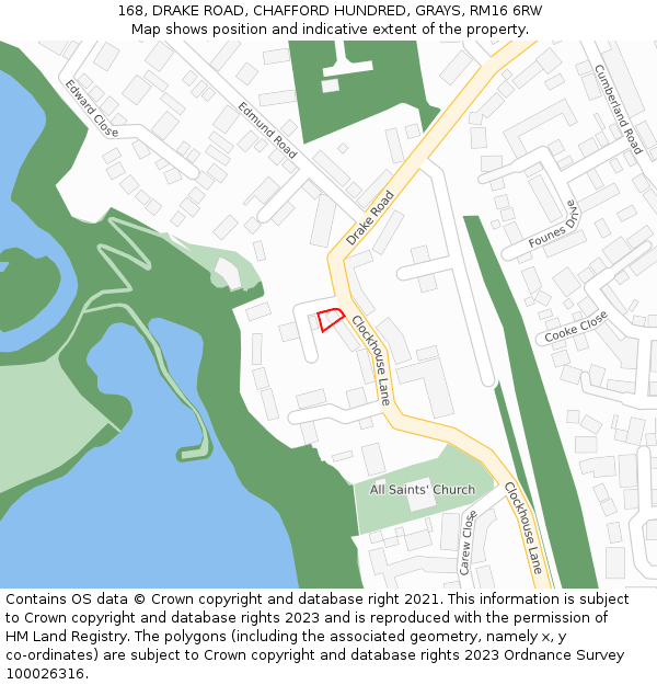 168, DRAKE ROAD, CHAFFORD HUNDRED, GRAYS, RM16 6RW: Location map and indicative extent of plot