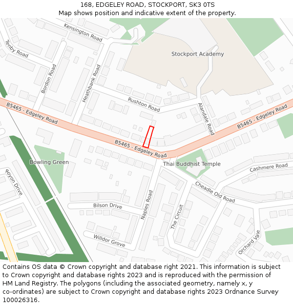 168, EDGELEY ROAD, STOCKPORT, SK3 0TS: Location map and indicative extent of plot