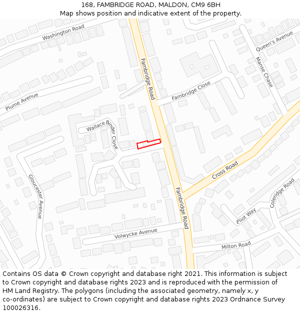 168, FAMBRIDGE ROAD, MALDON, CM9 6BH: Location map and indicative extent of plot