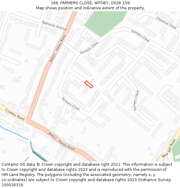 168, FARMERS CLOSE, WITNEY, OX28 1NS: Location map and indicative extent of plot