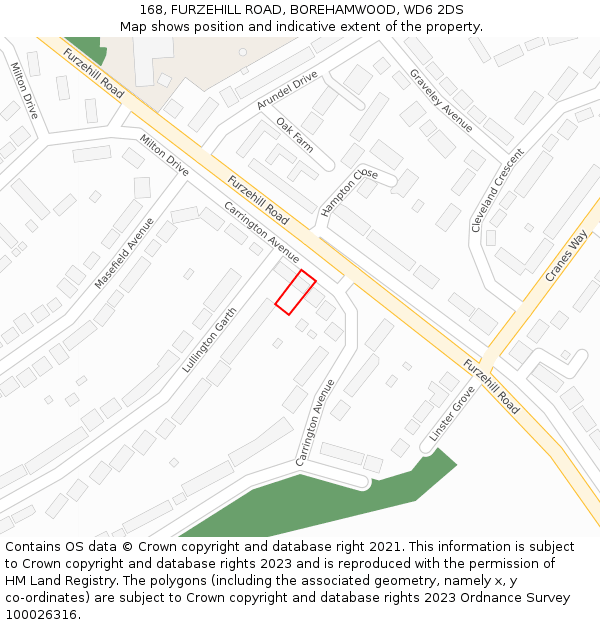 168, FURZEHILL ROAD, BOREHAMWOOD, WD6 2DS: Location map and indicative extent of plot