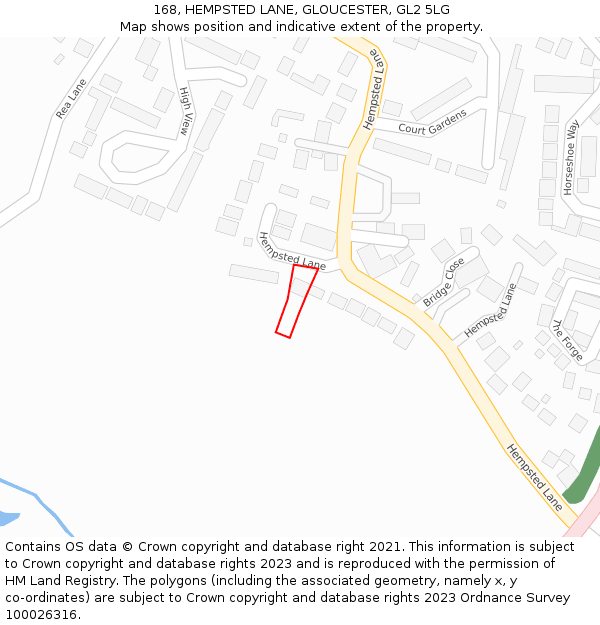 168, HEMPSTED LANE, GLOUCESTER, GL2 5LG: Location map and indicative extent of plot