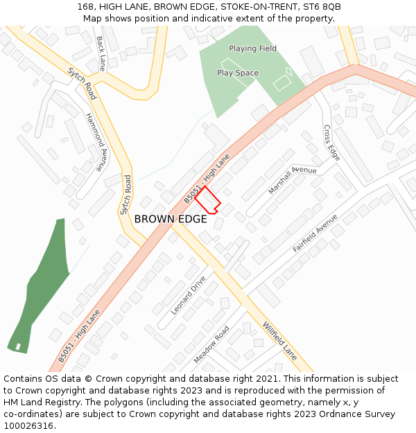 168, HIGH LANE, BROWN EDGE, STOKE-ON-TRENT, ST6 8QB: Location map and indicative extent of plot