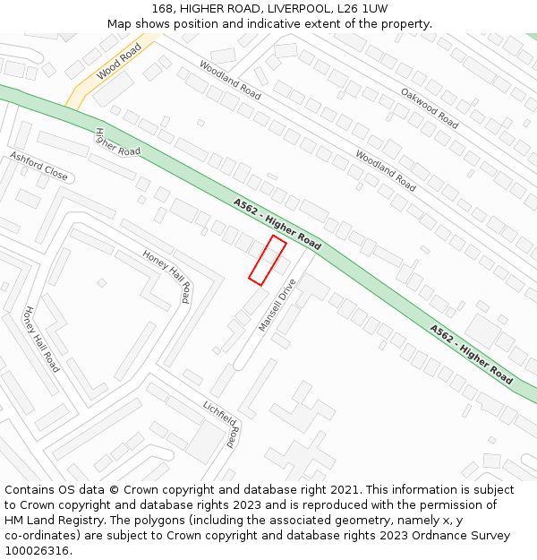 168, HIGHER ROAD, LIVERPOOL, L26 1UW: Location map and indicative extent of plot