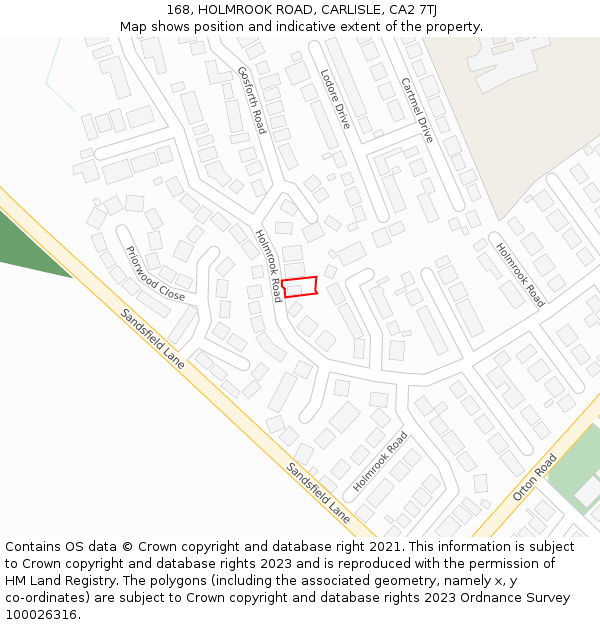 168, HOLMROOK ROAD, CARLISLE, CA2 7TJ: Location map and indicative extent of plot