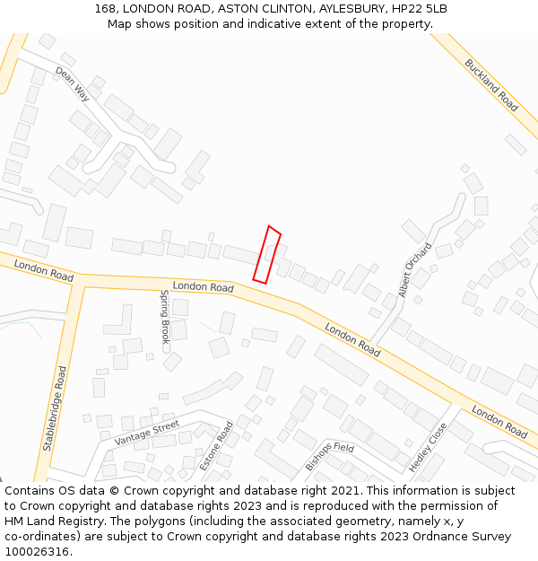 168, LONDON ROAD, ASTON CLINTON, AYLESBURY, HP22 5LB: Location map and indicative extent of plot
