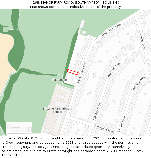 168, MANOR FARM ROAD, SOUTHAMPTON, SO18 1NX: Location map and indicative extent of plot