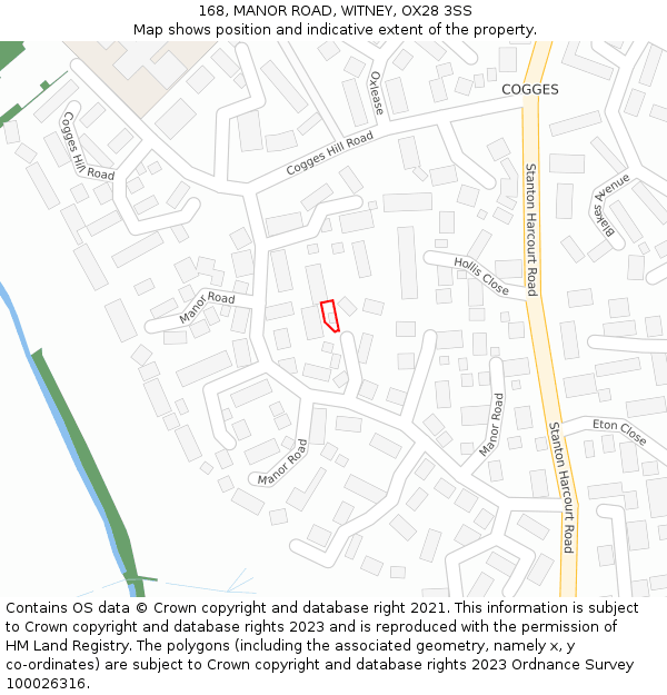 168, MANOR ROAD, WITNEY, OX28 3SS: Location map and indicative extent of plot