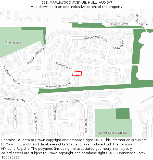 168, MAPLEWOOD AVENUE, HULL, HU5 5YF: Location map and indicative extent of plot