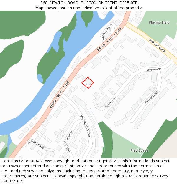168, NEWTON ROAD, BURTON-ON-TRENT, DE15 0TR: Location map and indicative extent of plot