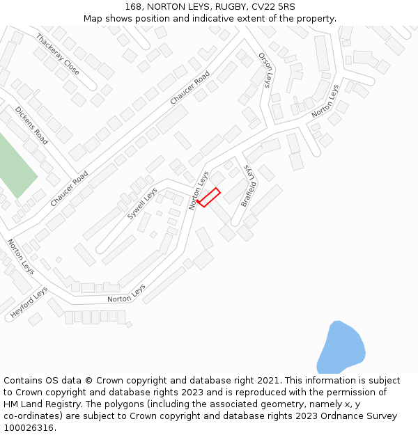 168, NORTON LEYS, RUGBY, CV22 5RS: Location map and indicative extent of plot