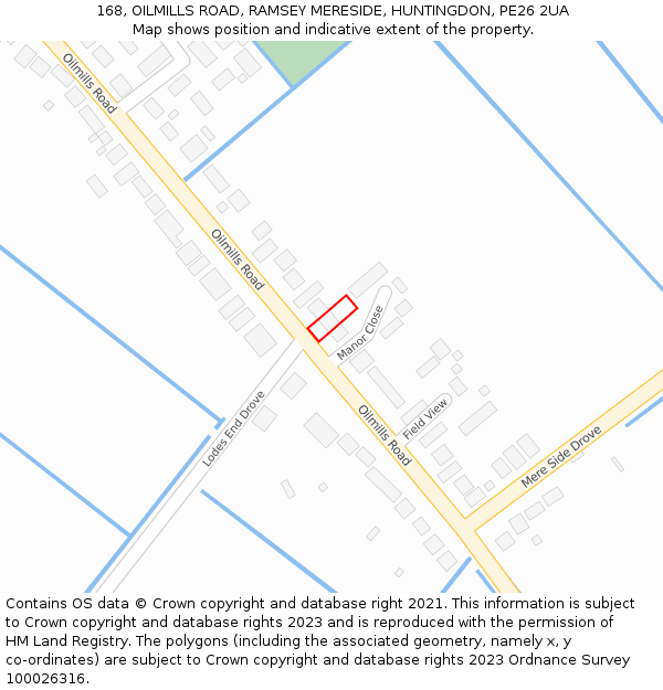 168, OILMILLS ROAD, RAMSEY MERESIDE, HUNTINGDON, PE26 2UA: Location map and indicative extent of plot