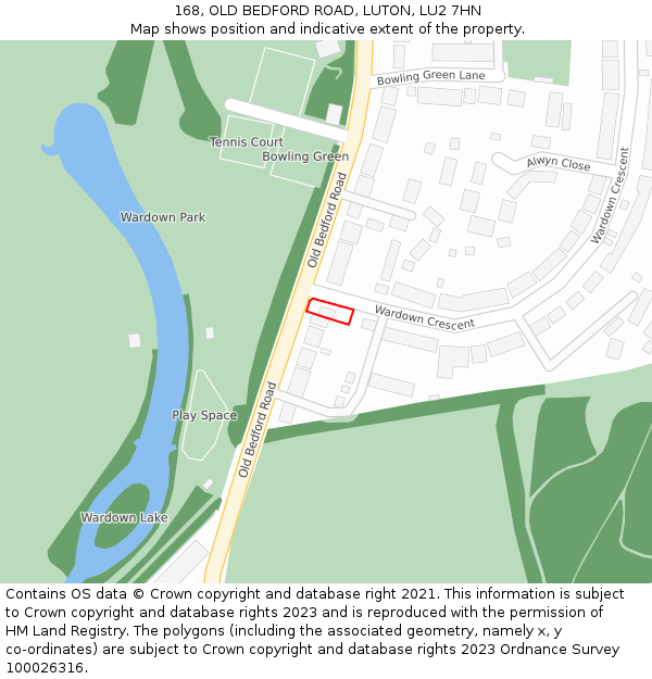 168, OLD BEDFORD ROAD, LUTON, LU2 7HN: Location map and indicative extent of plot
