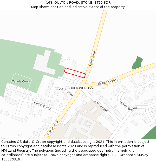 168, OULTON ROAD, STONE, ST15 8DR: Location map and indicative extent of plot