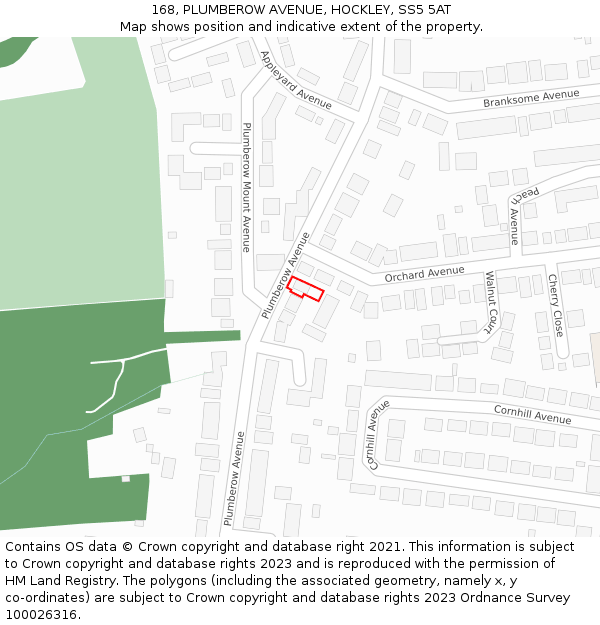 168, PLUMBEROW AVENUE, HOCKLEY, SS5 5AT: Location map and indicative extent of plot