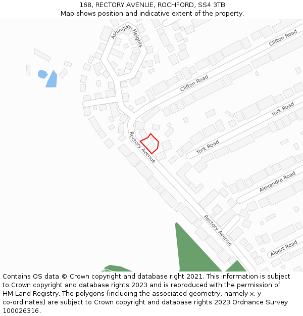 168, RECTORY AVENUE, ROCHFORD, SS4 3TB: Location map and indicative extent of plot