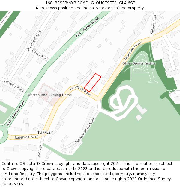 168, RESERVOIR ROAD, GLOUCESTER, GL4 6SB: Location map and indicative extent of plot