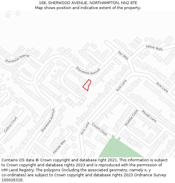 168, SHERWOOD AVENUE, NORTHAMPTON, NN2 8TE: Location map and indicative extent of plot