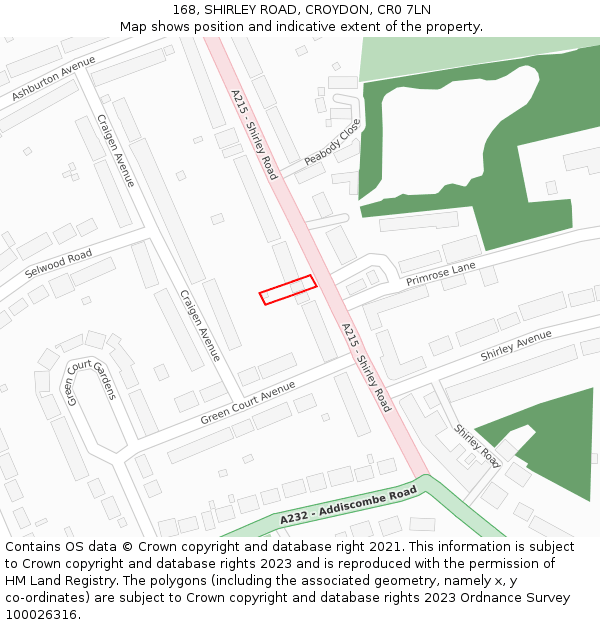 168, SHIRLEY ROAD, CROYDON, CR0 7LN: Location map and indicative extent of plot