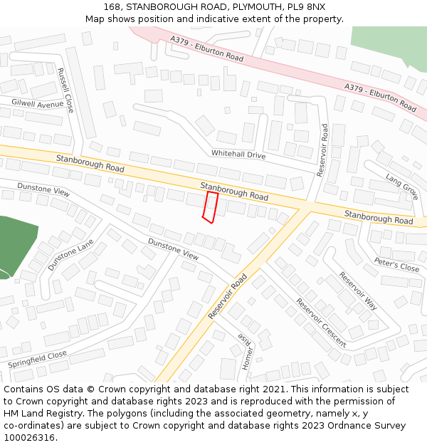 168, STANBOROUGH ROAD, PLYMOUTH, PL9 8NX: Location map and indicative extent of plot