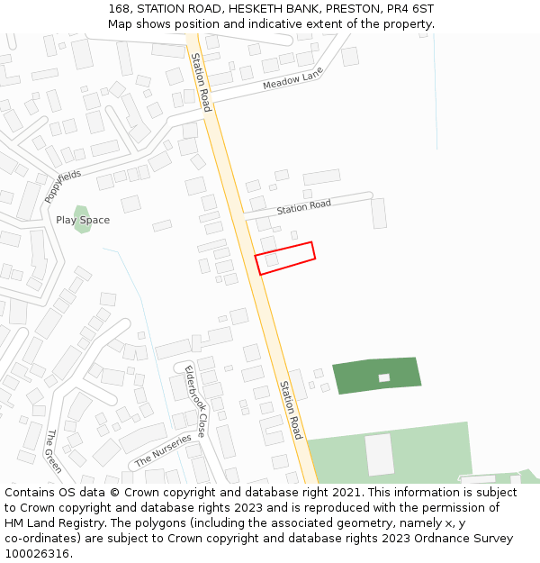 168, STATION ROAD, HESKETH BANK, PRESTON, PR4 6ST: Location map and indicative extent of plot