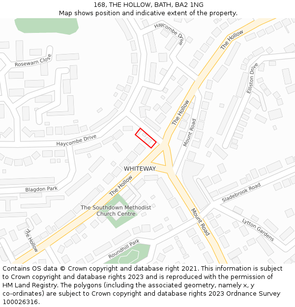 168, THE HOLLOW, BATH, BA2 1NG: Location map and indicative extent of plot