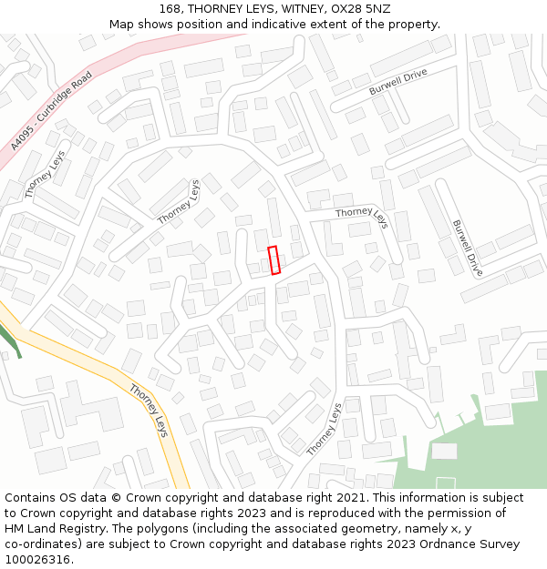 168, THORNEY LEYS, WITNEY, OX28 5NZ: Location map and indicative extent of plot