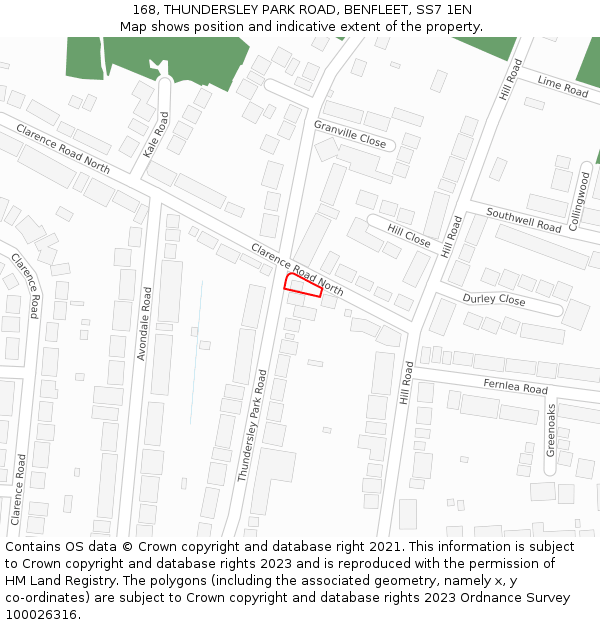 168, THUNDERSLEY PARK ROAD, BENFLEET, SS7 1EN: Location map and indicative extent of plot