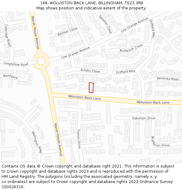 168, WOLVISTON BACK LANE, BILLINGHAM, TS23 3RB: Location map and indicative extent of plot