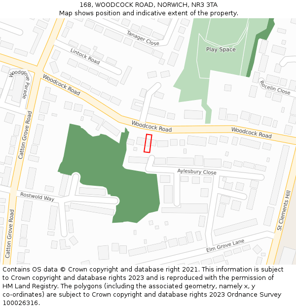 168, WOODCOCK ROAD, NORWICH, NR3 3TA: Location map and indicative extent of plot